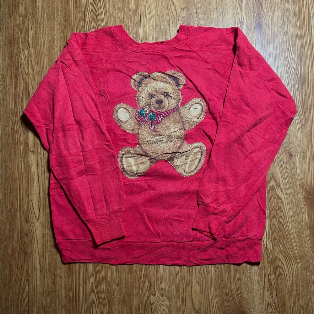 Vintage hanes crewneck sweatshirt, Red teddy Bear Large